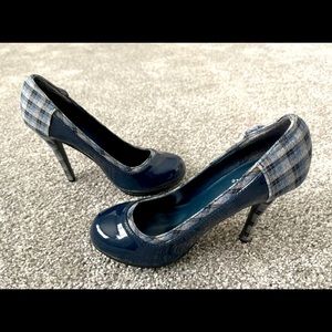 Patent Leather & Plaid Print Heels